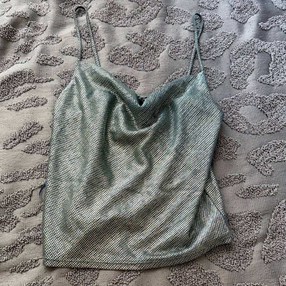 Topshop Metallic Teal Cowl Neck Satin Cami
